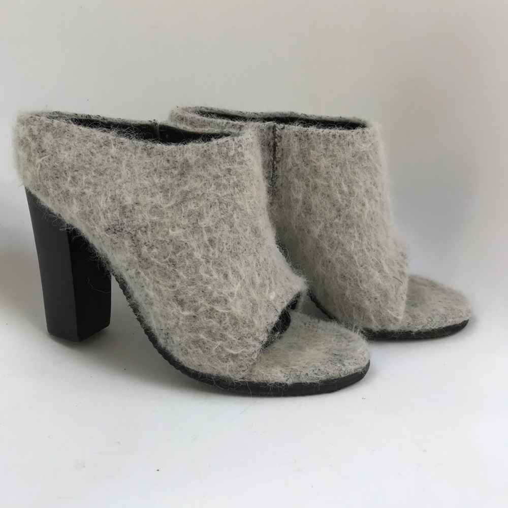 Tibi mule open toe grey fur heels 37.5 U.K. 7.5 US